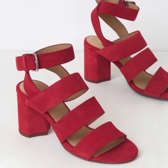 Seychelles Red Suede Leather High Heel Sandals - Picture 2 of 4